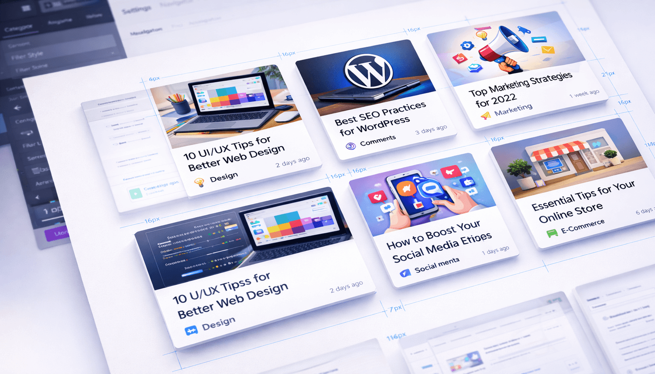 Grid layouts UI showing multiple post grid styles